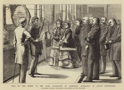 Bezoek van de koningin aan de leningcollectie van wetenschappelijke apparaten in South Kensington door Theodore Blake Wirgman